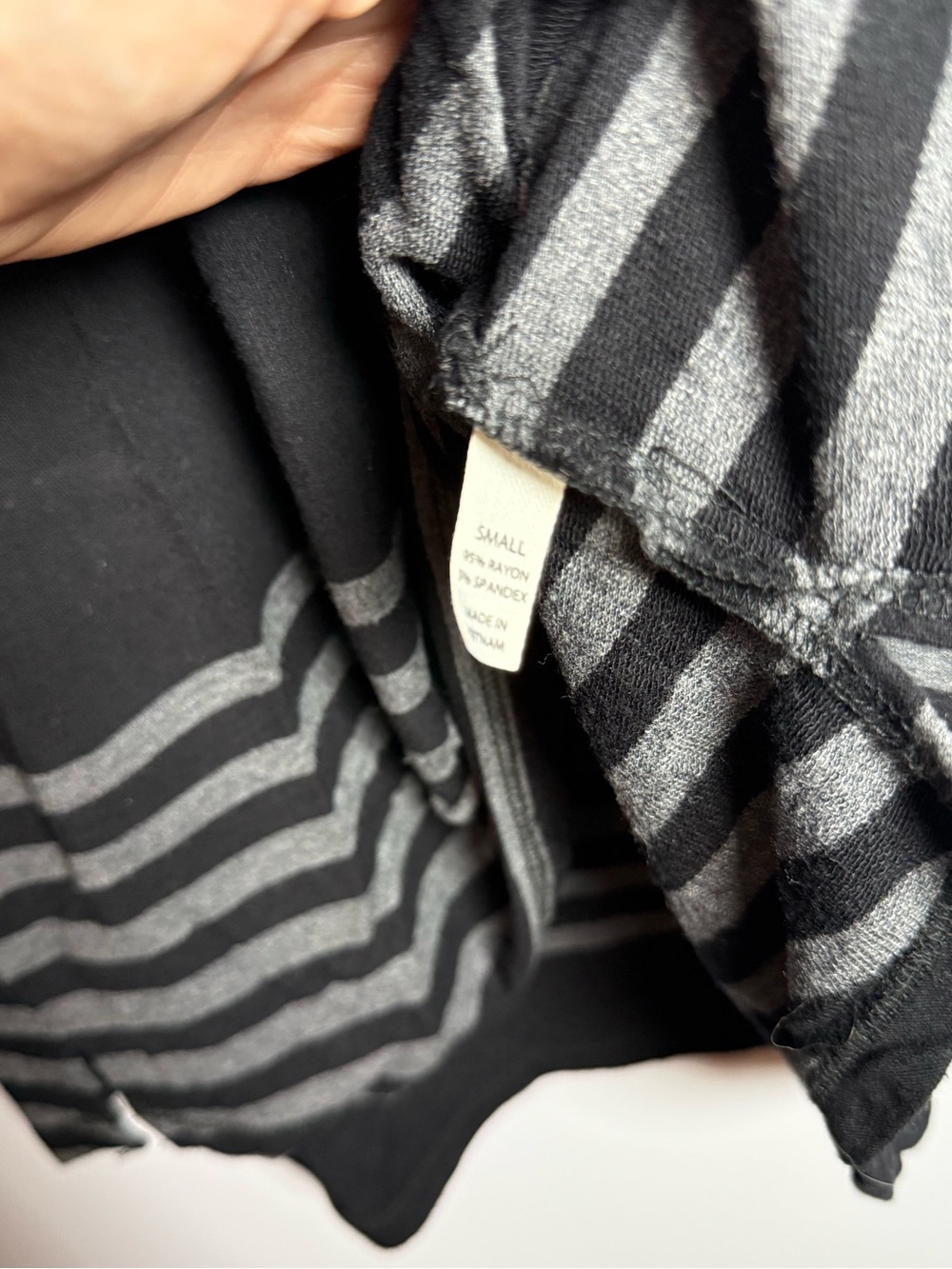 Soma Black and Gray Striped Hooded Lounge Top with V-Neck - Picture 7 of 10